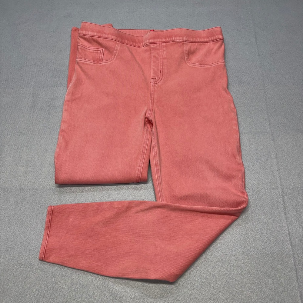 Spanx Jean-ish Ankle Leggings Womens XL Coral Pink Slimming Pull On Denim Pants
